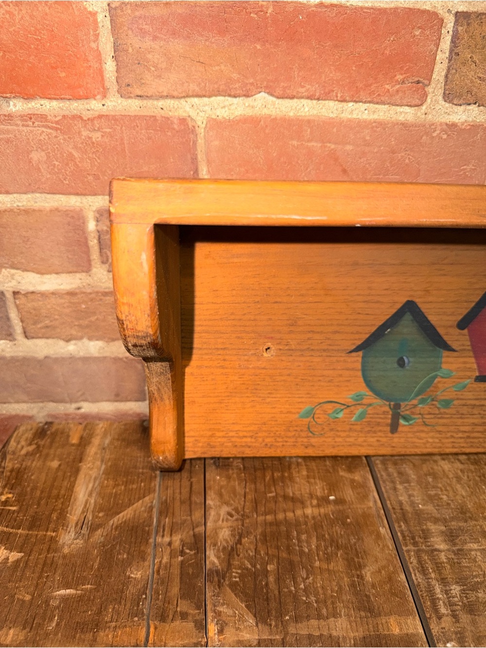 Wood Wall Shelf Hanging with Painted Birdhouses Art Folk Display Rustic - Picture 2 of 10